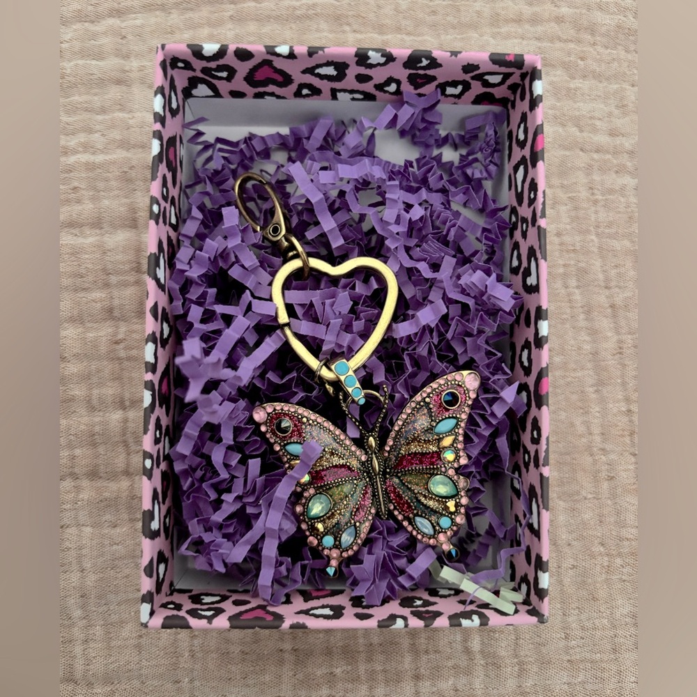 Betsy Johnson Bronze Butterfly Keychain with Heart Clip - New in Box!!